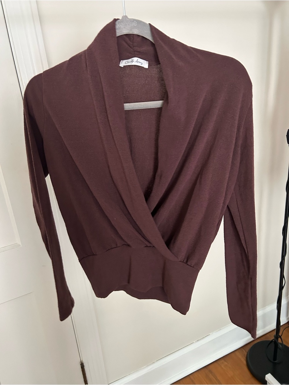Women's Brown Wrap Front Long Sleeve Top
